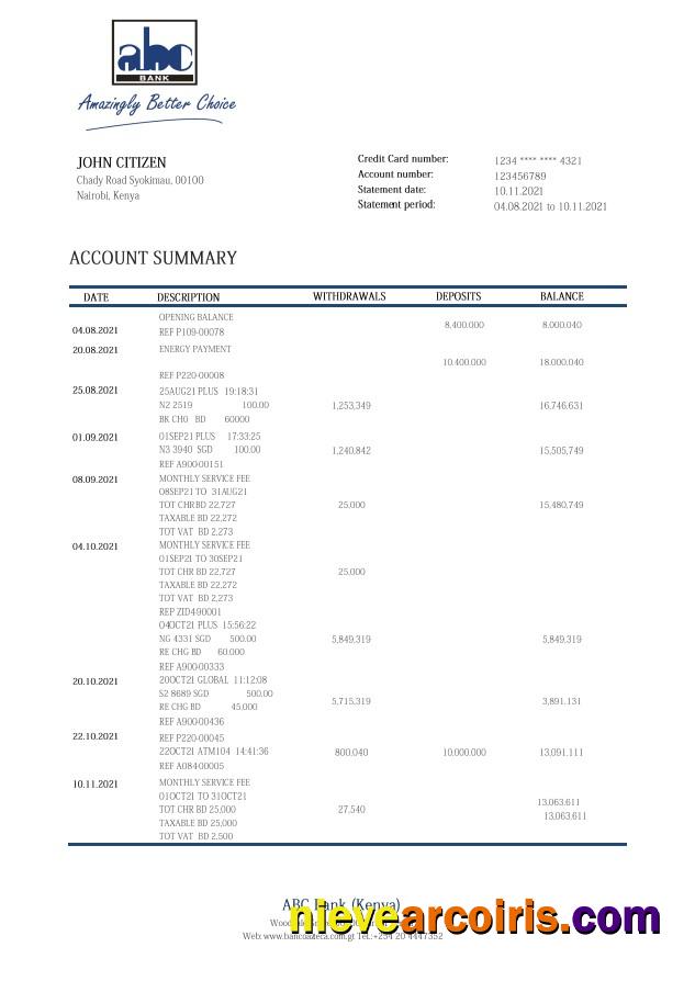 Kenya ABC bank statement